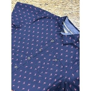 Free Planet NYC to Malibu mens small ss buttom‎ up/Flamingo